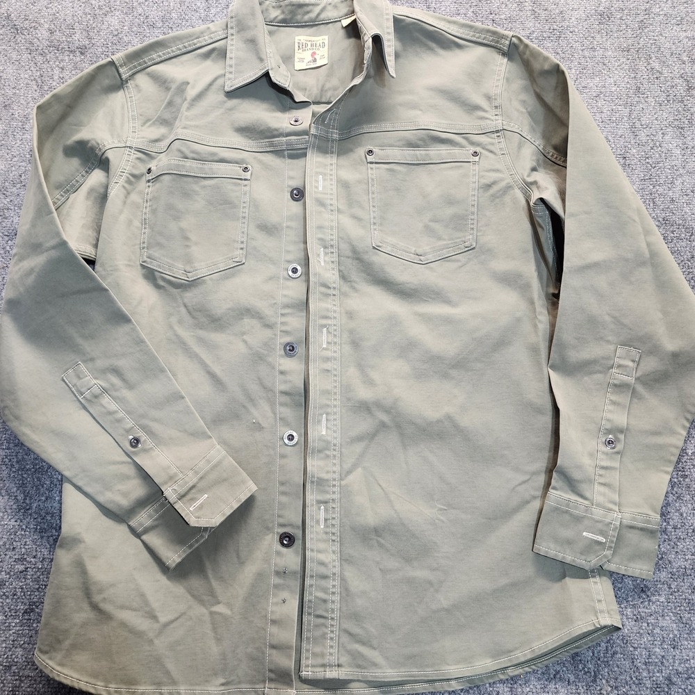 Red Head Brand Co Mens Large Olive Green canvas Long Sleeve Button Down  Shirt